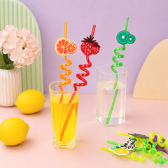 Cute Fruit & Cartoon Spiral Reusable Drinking Straws for Kids