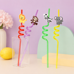 Cute Fruit & Cartoon Spiral Reusable Drinking Straws for Kids