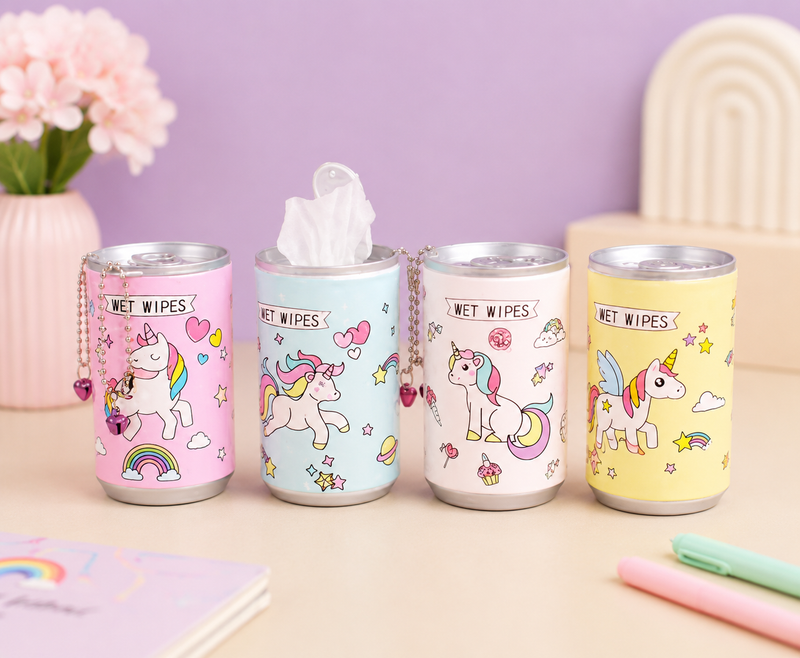 Cute Unicorn Mini Wet Wipes Can – Portable Pocket Tissue Dispenser for Kids