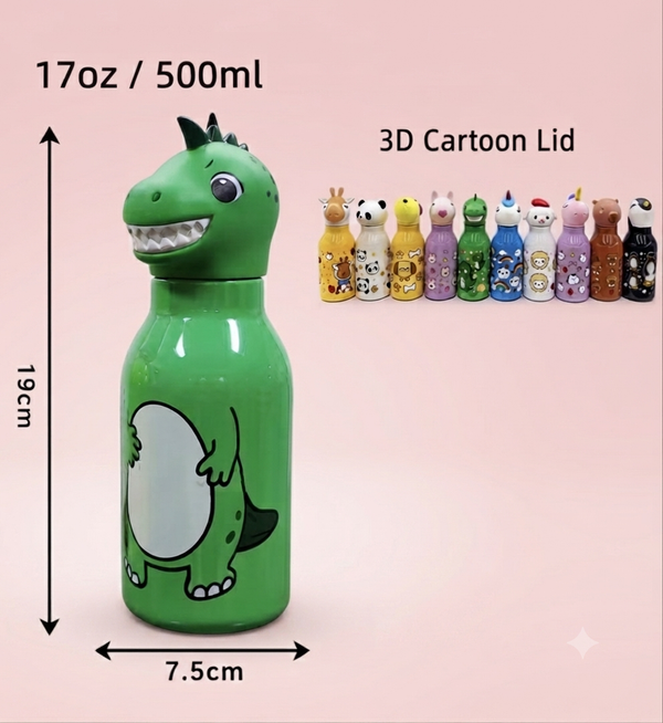 Cute Panda Stainless Steel Water Bottle with 3D Panda Cap | Leakproof Kids Bottle | 500ml