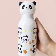 Cute Panda Stainless Steel Water Bottle with 3D Panda Cap | Leakproof Kids Bottle | 500ml