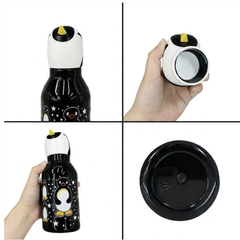 Cute Panda Stainless Steel Water Bottle with 3D Panda Cap | Leakproof Kids Bottle | 500ml