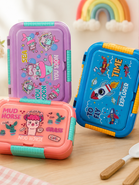 Kids Cartoon Leakproof Lunch Box with Spoon & Fork