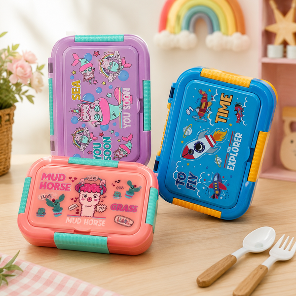 Kids Cartoon Leakproof Lunch Box with Spoon & Fork