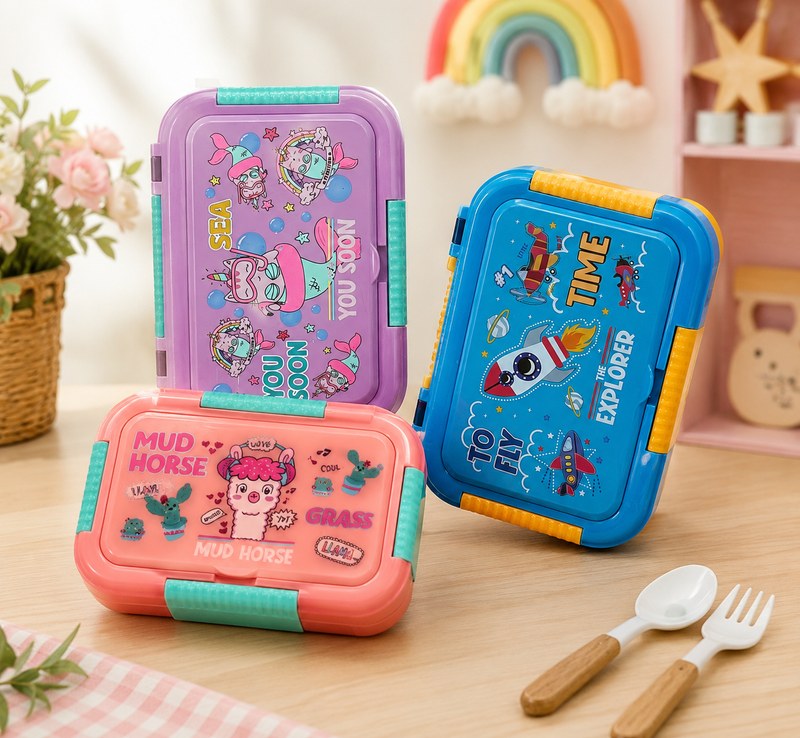 Kids Cartoon Leakproof Lunch Box with Spoon & Fork