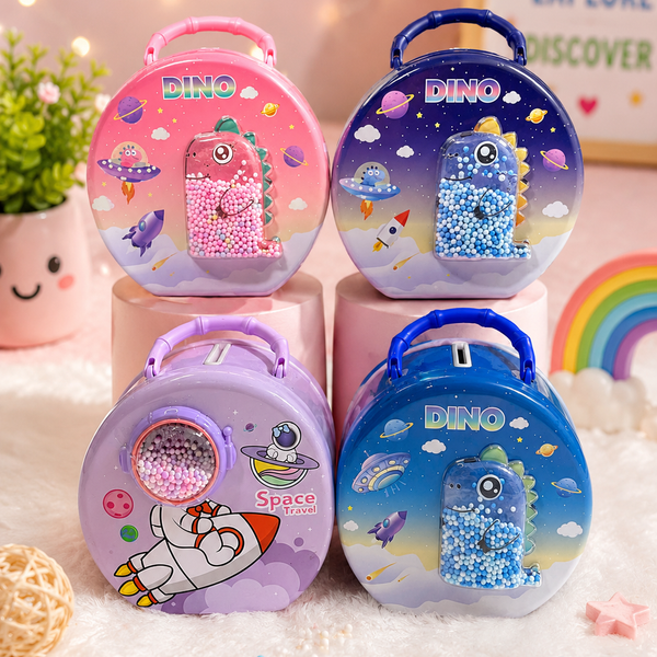 Cute Dino & Space Mini Carry Case for Kids | Coin Bank & Storage Box | Portable Travel Toy