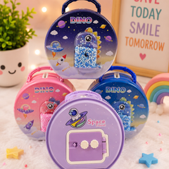 Cute Dino & Space Mini Carry Case for Kids | Coin Bank & Storage Box | Portable Travel Toy