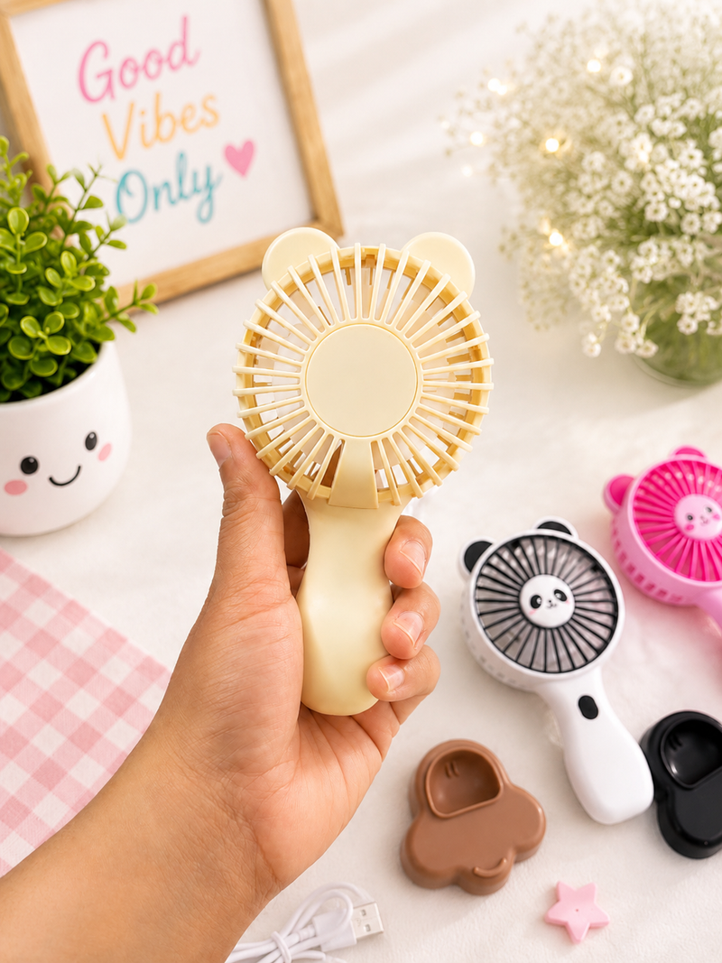 Cute Animal Mini USB Rechargeable Handheld Fan for Kids