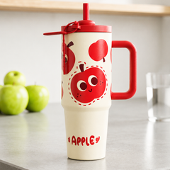 Cute Cartoon Printed Insulated Travel Tumbler with Handle & Straw