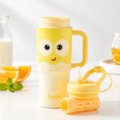 Cute Cartoon Printed Insulated Travel Tumbler with Handle & Straw