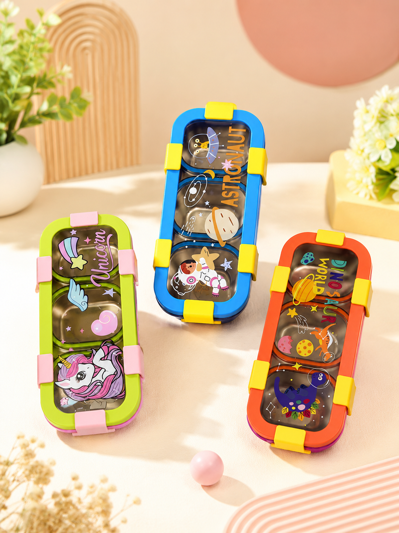 Kids Stainless Steel 3 Compartment Lunch Box | Leakproof Bento Lunch Box for School