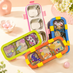Kids Stainless Steel 3 Compartment Lunch Box | Leakproof Bento Lunch Box for School