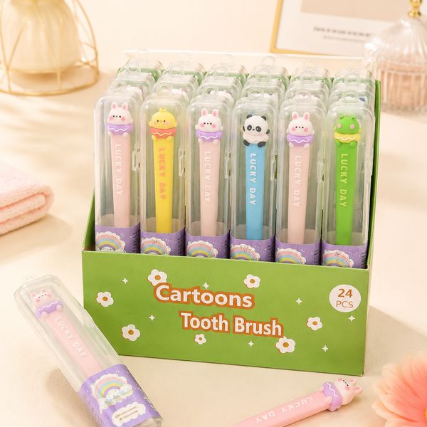 Kids Cartoon Travel Toothbrush with Protective Case | Soft Bristles Portable Toothbrush for Children