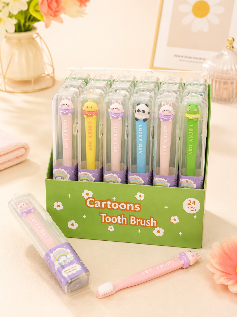 Kids Cartoon Travel Toothbrush with Protective Case | Soft Bristles Portable Toothbrush for Children