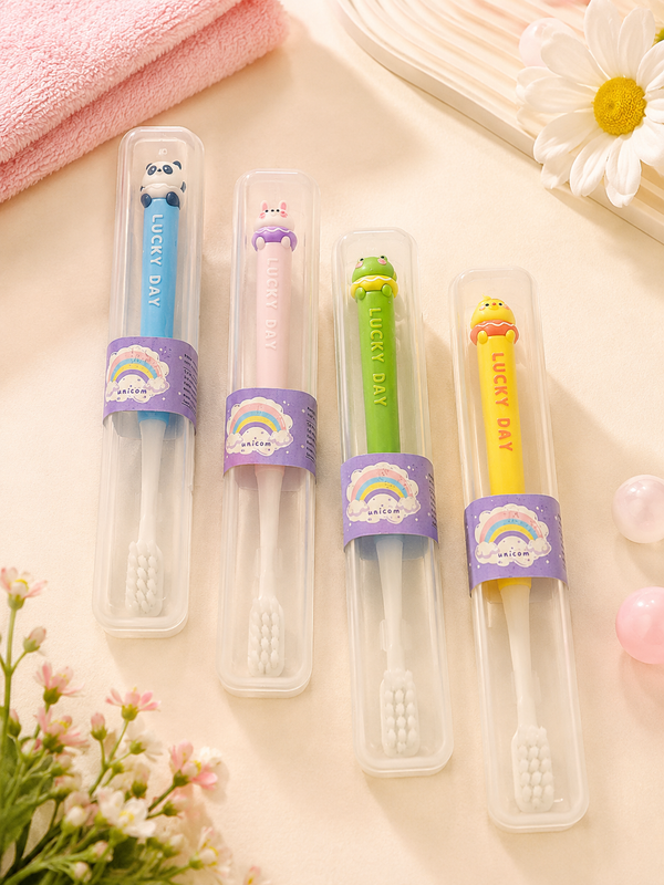 Kids Cartoon Travel Toothbrush with Protective Case | Soft Bristles Portable Toothbrush for Children