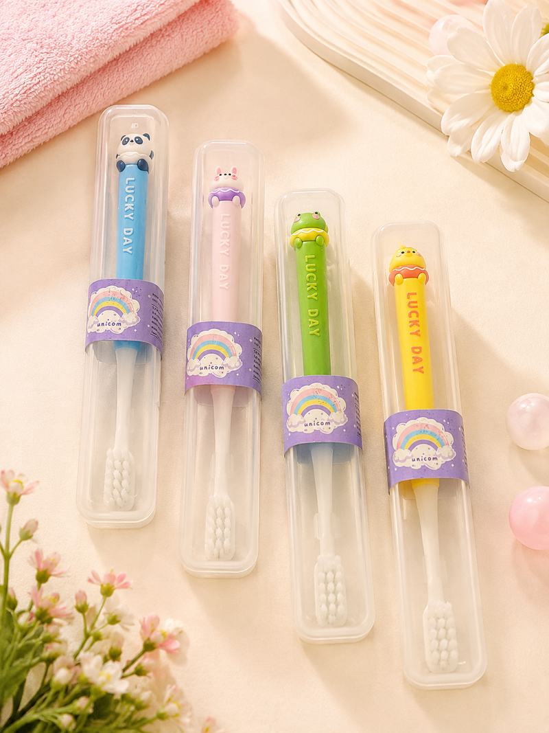 Kids Cartoon Travel Toothbrush with Protective Case | Soft Bristles Portable Toothbrush for Children