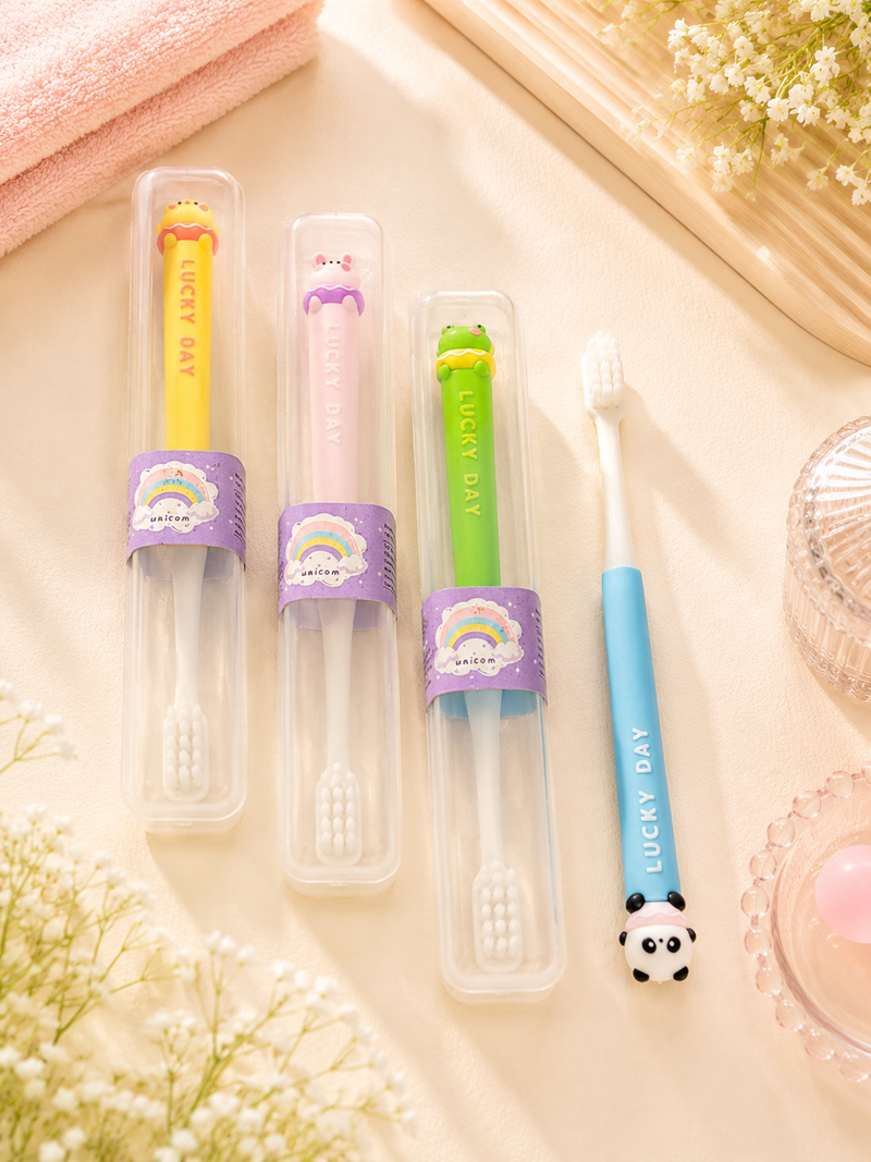 Kids Cartoon Travel Toothbrush with Protective Case | Soft Bristles Portable Toothbrush for Children