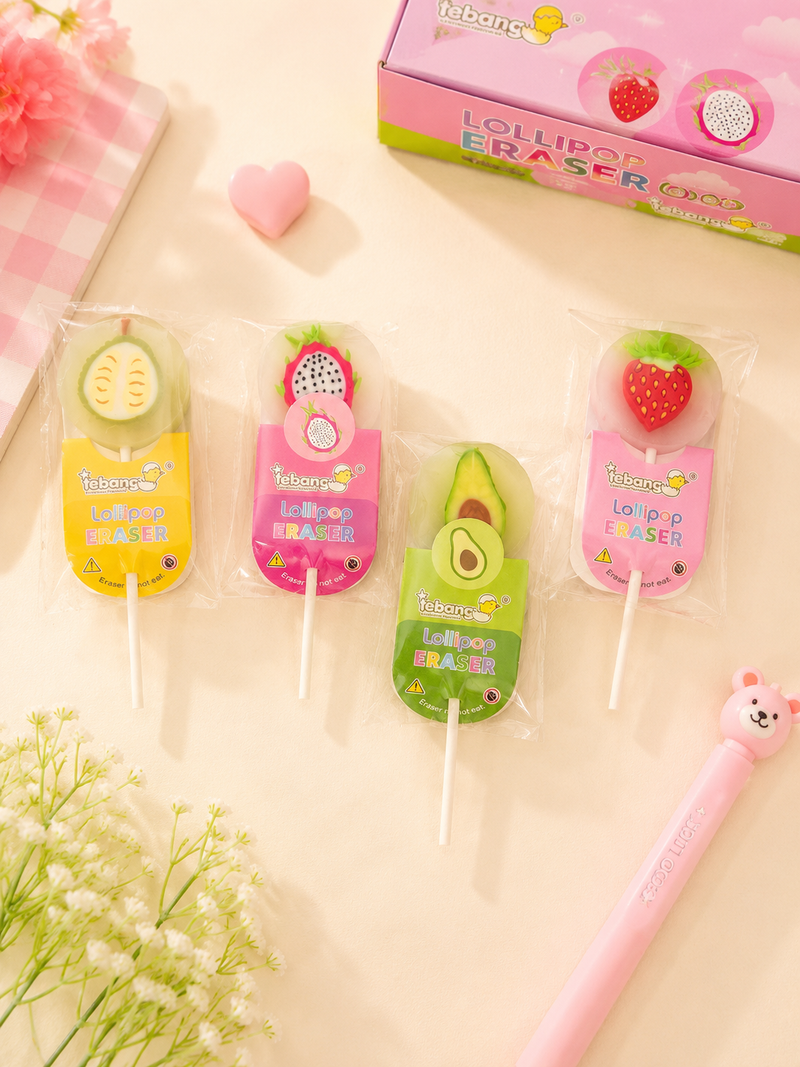 Fruit Lollipop Eraser for Kids – Cute 3D Novelty Pencil Eraser
