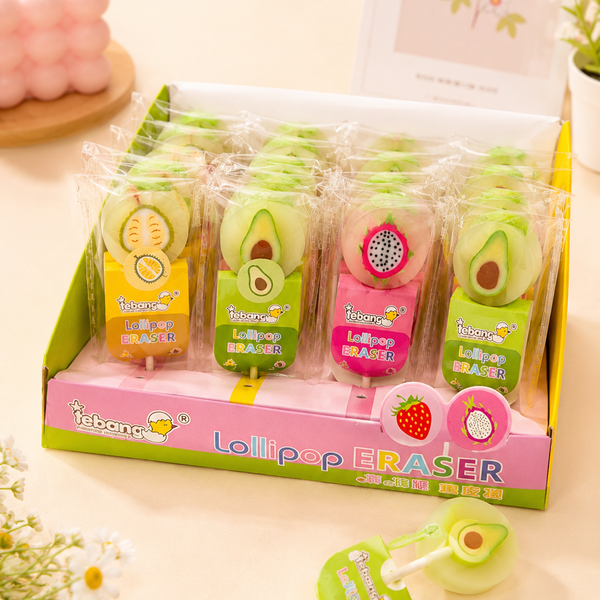 Fruit Lollipop Eraser for Kids – Cute 3D Novelty Pencil Eraser