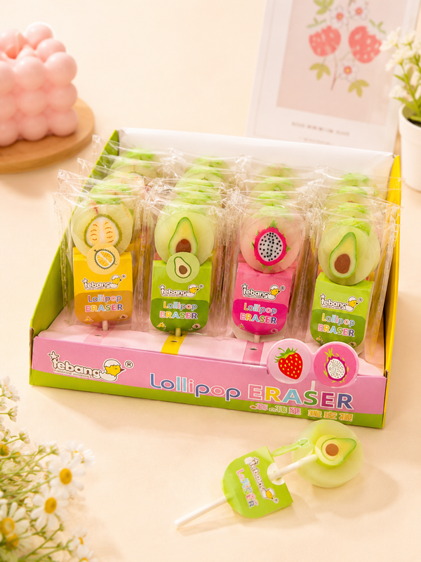 Fruit Lollipop Eraser for Kids – Cute 3D Novelty Pencil Eraser