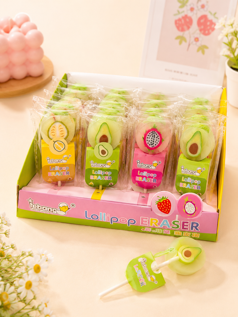 Fruit Lollipop Eraser for Kids – Cute 3D Novelty Pencil Eraser