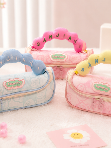 Cute Plush Handle Kids Pencil Pouch | Large Capacity Double Zipper Stationery Organizer for Girls & Boys