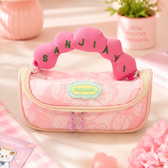 Cute Plush Handle Kids Pencil Pouch | Large Capacity Double Zipper Stationery Organizer for Girls & Boys