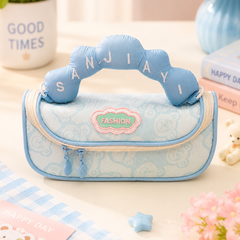 Cute Plush Handle Kids Pencil Pouch | Large Capacity Double Zipper Stationery Organizer for Girls & Boys
