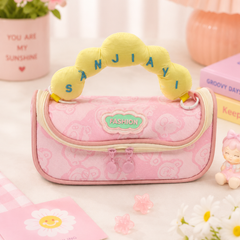 Cute Plush Handle Kids Pencil Pouch | Large Capacity Double Zipper Stationery Organizer for Girls & Boys