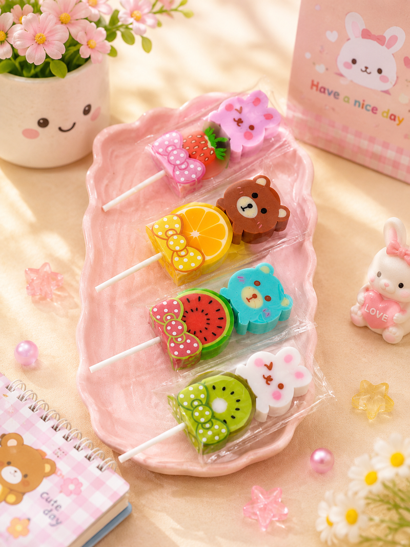Cute Animal Fruit Eraser for Kids | Kawaii Cartoon Pencil Eraser