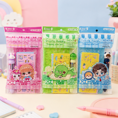 Kawaii Doodle Buddy 7+1 Drawing Ruler Set with 10 Color Pen | Creative Geometry & Stencil Kit for Kids