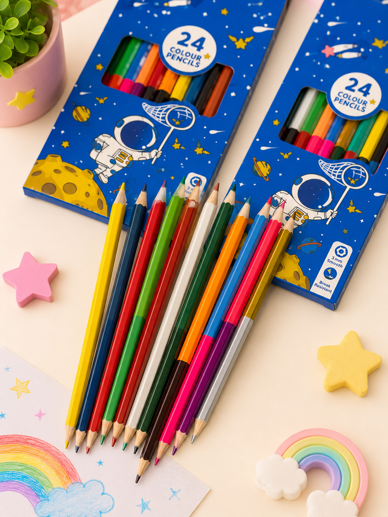 Little Tree 24 Colour Pencils Set for Kids – Smooth & Break Resistant Coloring Pencils | Galaxy Club & Unicorn Dream Design