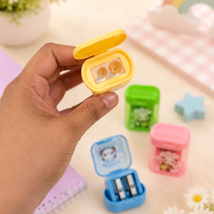 Cute Panda Double Hole Pencil Sharpener with Shavings Container | Kawaii Kids School Sharpener