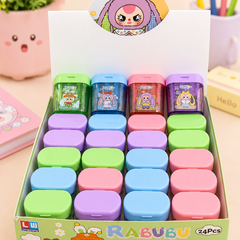 Cute Rabubu Cartoon Double Hole Pencil Sharpener with Storage Box | Kids Pencil Sharpener Container | School Stationery