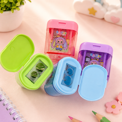 Cute Rabubu Cartoon Double Hole Pencil Sharpener with Storage Box | Kids Pencil Sharpener Container | School Stationery
