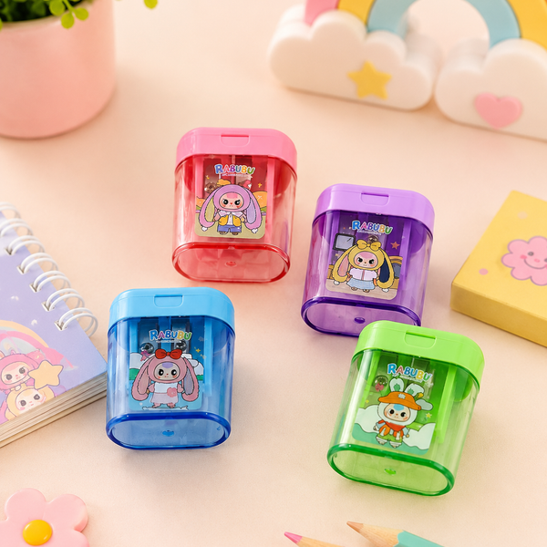 Cute Rabubu Cartoon Double Hole Pencil Sharpener with Storage Box | Kids Pencil Sharpener Container | School Stationery