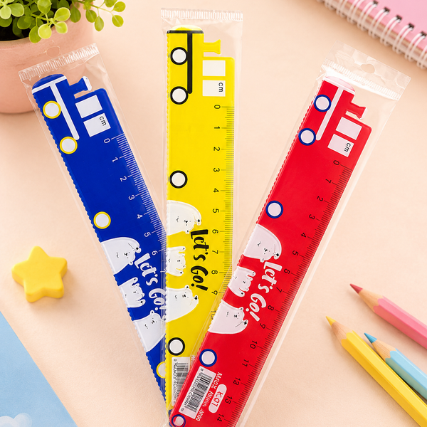 Cute Bus Design Plastic Ruler for Kids | School Scale | Cartoon Stationery