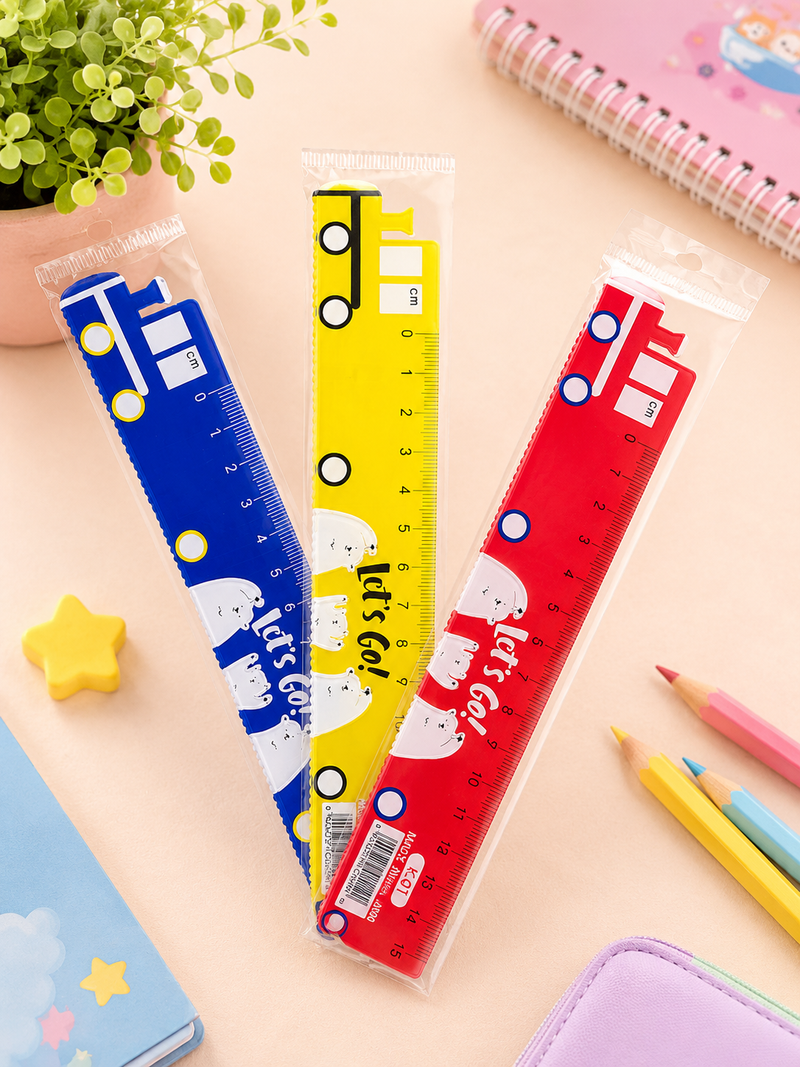Cute Bus Design Plastic Ruler for Kids | School Scale | Cartoon Stationery