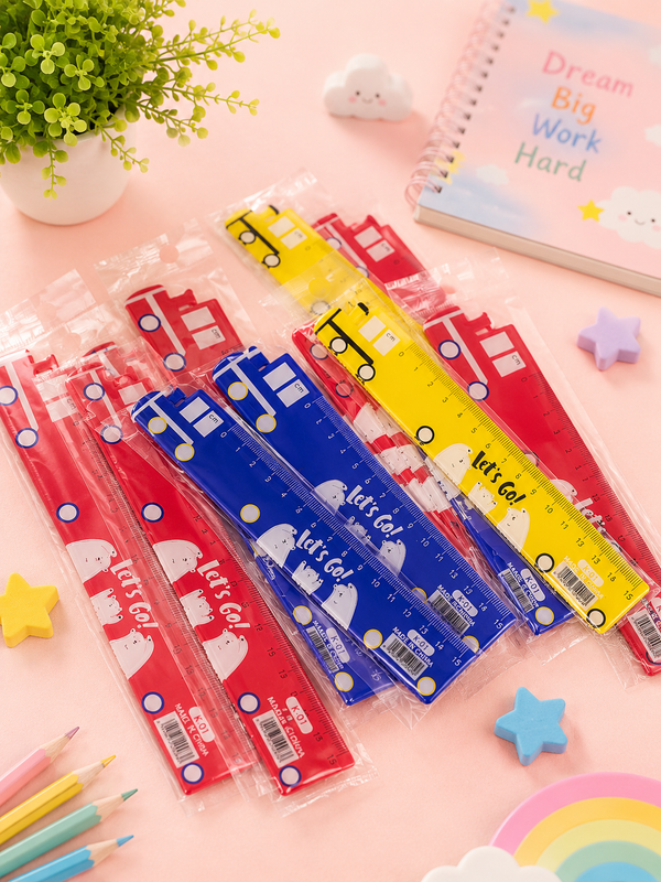Cute Bus Design Plastic Ruler for Kids | School Scale | Cartoon Stationery