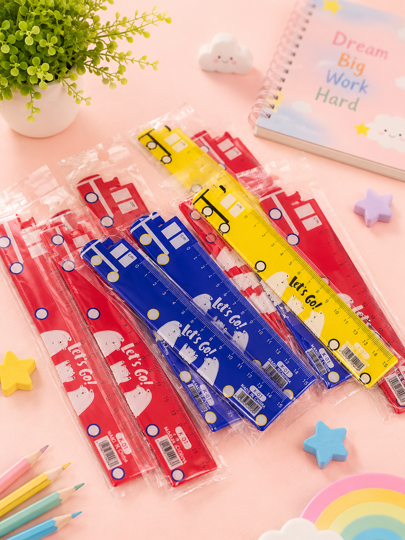 Cute Bus Design Plastic Ruler for Kids | School Scale | Cartoon Stationery
