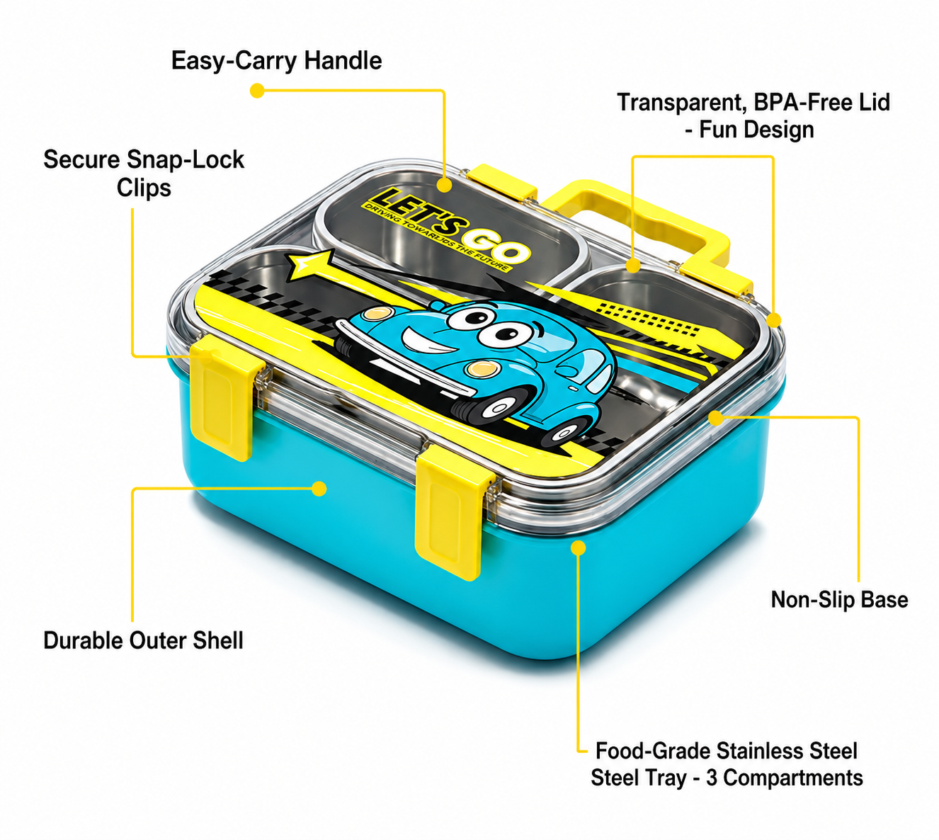 Cute Cartoon Car Kids Lunch Box