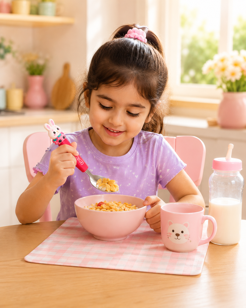 Cute Cartoon Kids Stainless Steel Spoon & Fork Set | Animal Theme Baby Feeding Cutlery | BPA-Free | Toddler Self Feeding Utensils