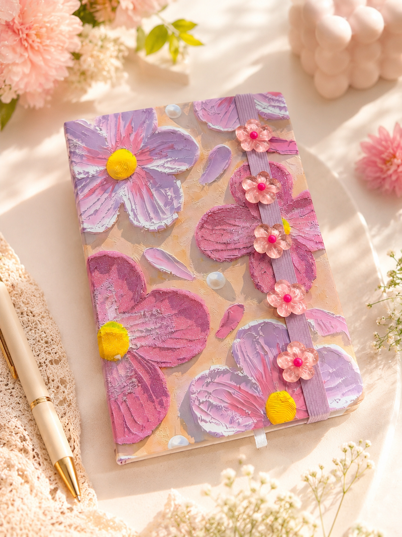 3D Floral Diary Notebook with Elastic Band | Premium A5 Journal | Cute Pastel Gift Notebook for Girls, Students & Office