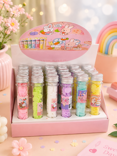 Cute Bunny Mini Paper Soap Sheets Tube – Portable Travel Hand Wash Soap Strips for Kids | 1 Tube