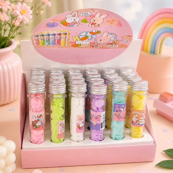 Cute Bunny Mini Paper Soap Sheets Tube – Portable Travel Hand Wash Soap Strips for Kids | 1 Tube