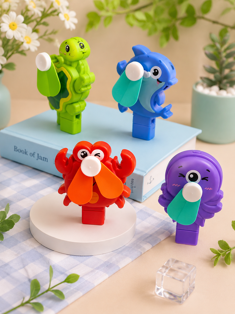 Kids Cartoon Mini Handheld Fan – Cute Animal Portable Hand Fan for Children | Battery Operated Cooling Fan
