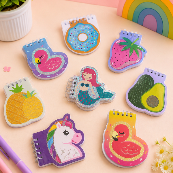 Cute Kawaii Mini Spiral Pocket Notepad Set | Cartoon Shape Memo Pads | Kids Mini Notebook | Return Gift | School Stationery