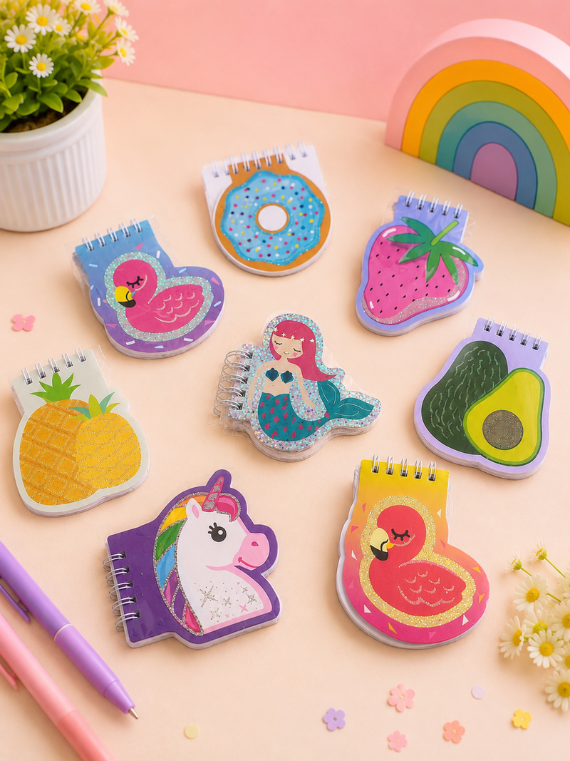 Cute Kawaii Mini Spiral Pocket Notepad Set | Cartoon Shape Memo Pads | Kids Mini Notebook | Return Gift | School Stationery