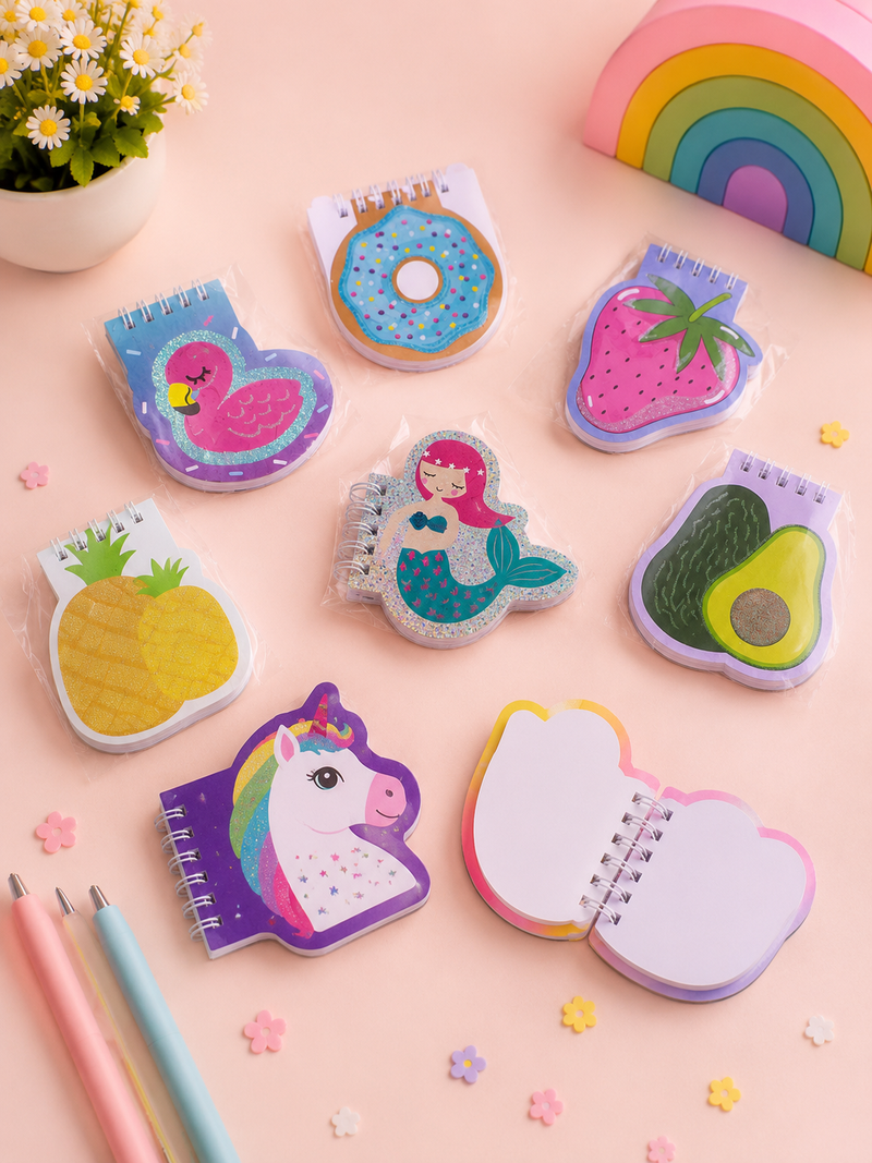 Cute Kawaii Mini Spiral Pocket Notepad Set | Cartoon Shape Memo Pads | Kids Mini Notebook | Return Gift | School Stationery