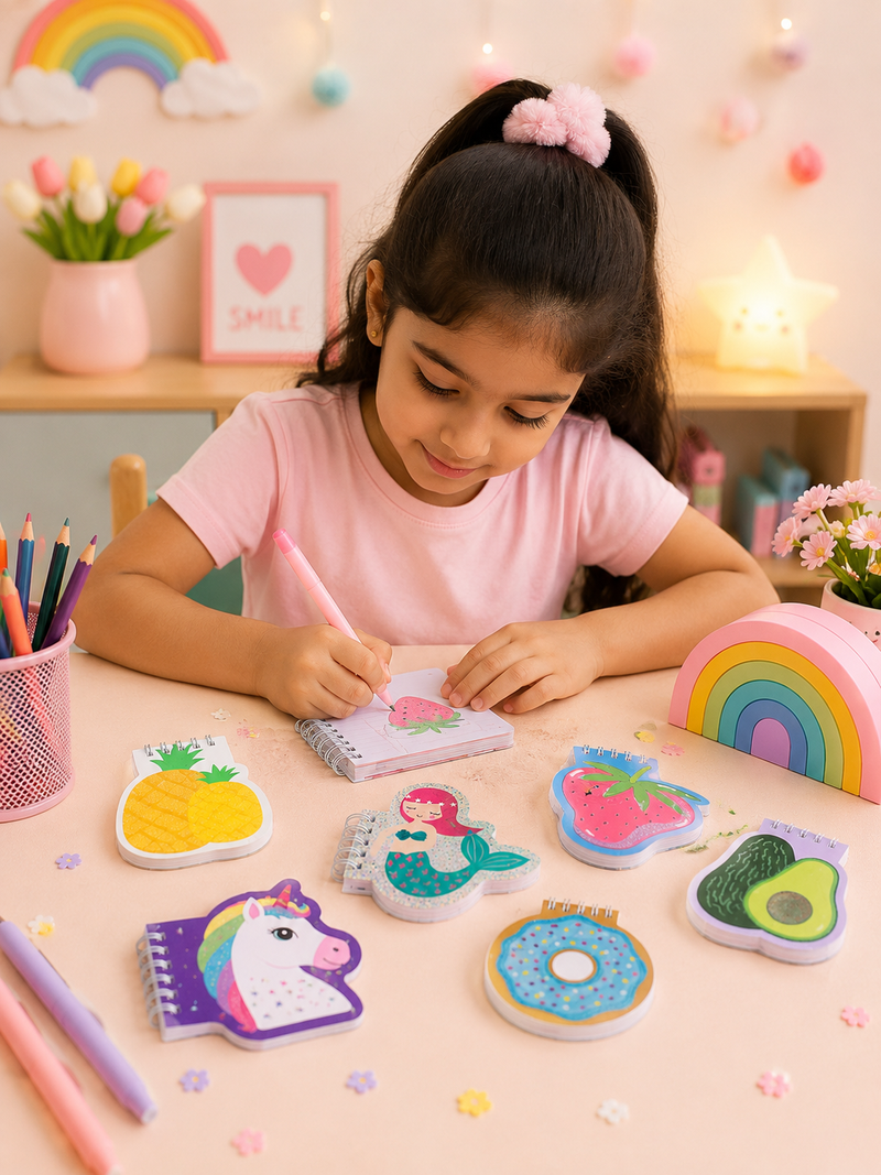 Cute Kawaii Mini Spiral Pocket Notepad Set | Cartoon Shape Memo Pads | Kids Mini Notebook | Return Gift | School Stationery